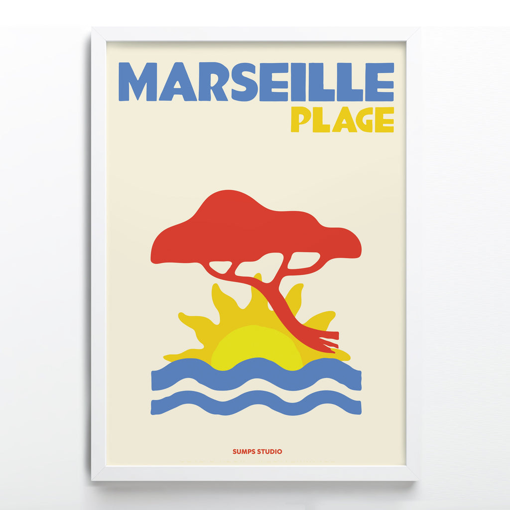 Affiche Marseille Plage – vue encadrée