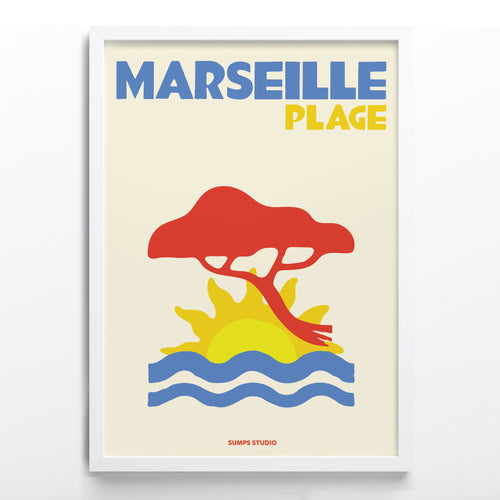 Affiche Marseille Plage – vue encadrée
