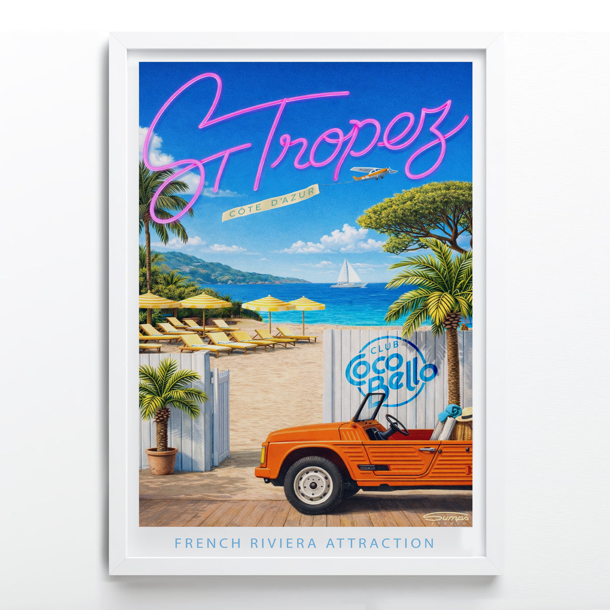 Affiche St Tropez Coco – Saint-tropez - poster saint-tropez - citroen Mehari  | SUMPS Studio