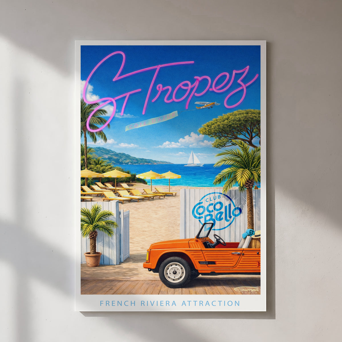 Affiche St Tropez Coco – Saint-tropez - poster saint-tropez - citroen Mehari  | SUMPS Studio