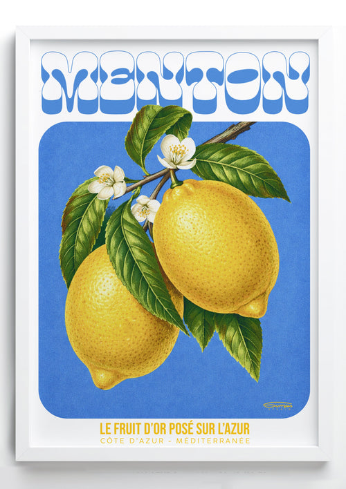 Affiche Menton - Le Fruit d'Or Posé sur l'Azur - Côte d'Azur - Sumps Studio